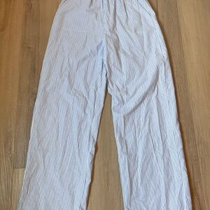White And Blue Striped Coastal Fold Over Pants